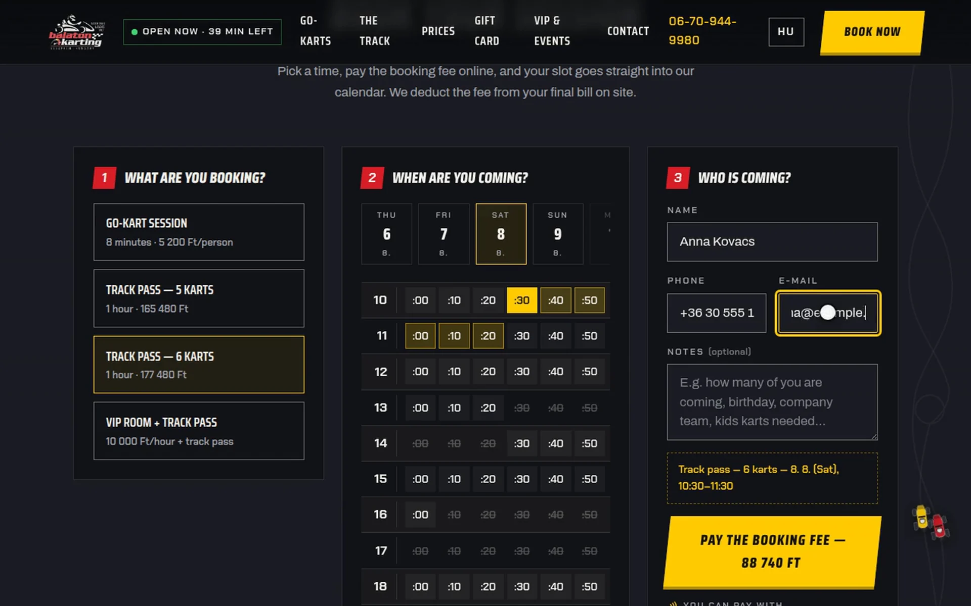 The rebuilt Balatonkarting site: online booking, card payment, live lap times