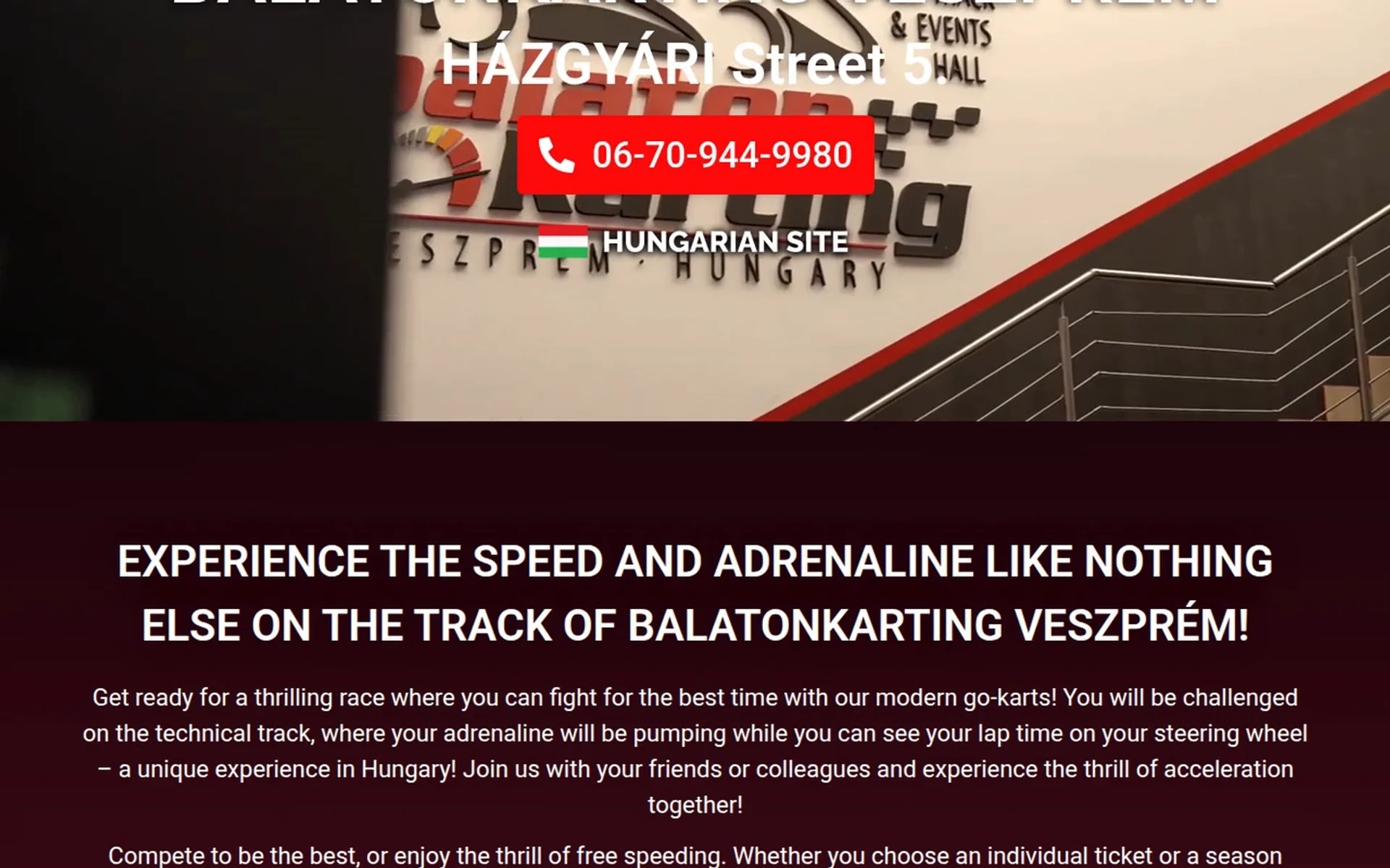 The old balatonkarting.hu: a phone number, a price table, no way to book online