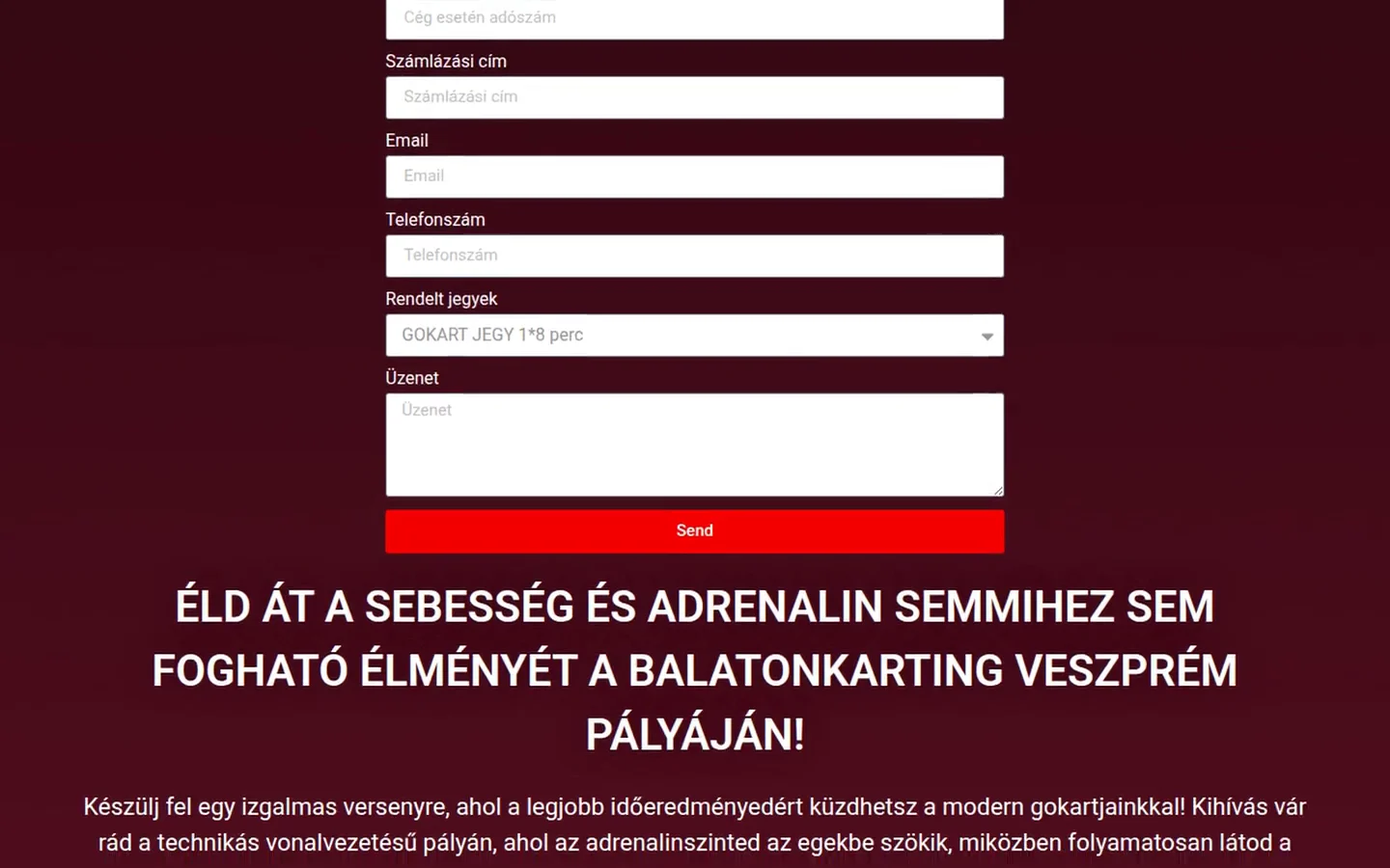 Előtte: a régi balatonkarting.hu, telefonszám és ártáblázat